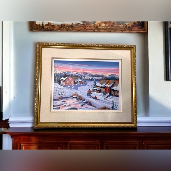 Murielle Hains  signed Oil on Canvas winter scene Painting - Picture 2 of 16